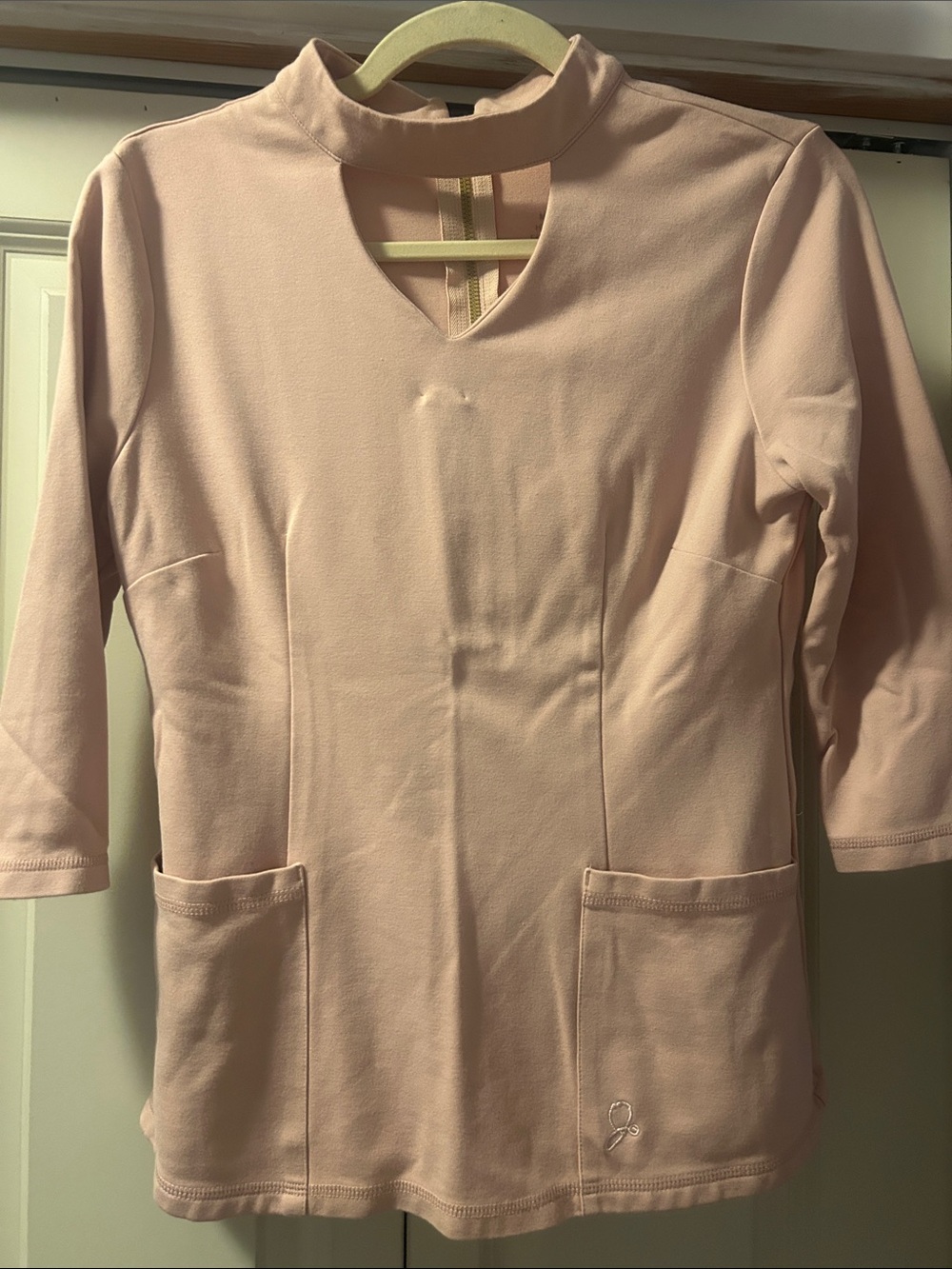 Jaanuu Light Pink Mock Neck Scrub Top